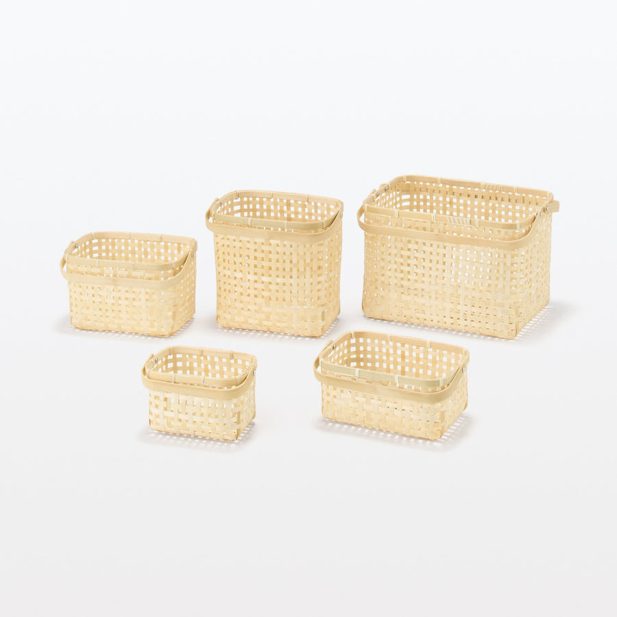 Bamboo four-weave basket with handles, half, small