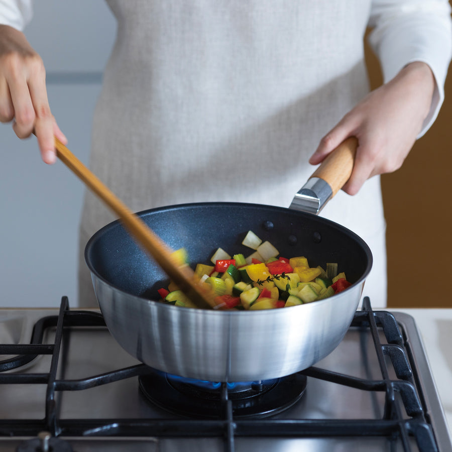 Deep non-stick frying pan that can also be used as a pot