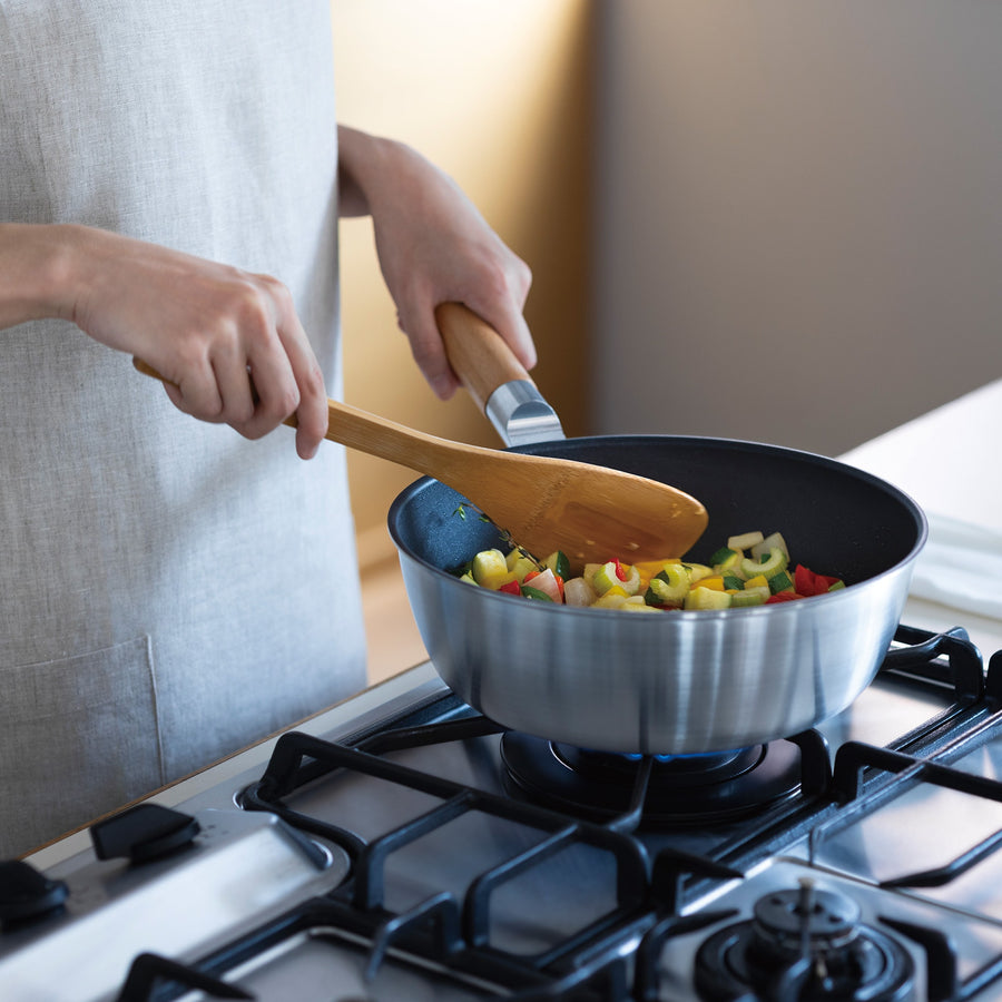 Deep non-stick frying pan that can also be used as a pot