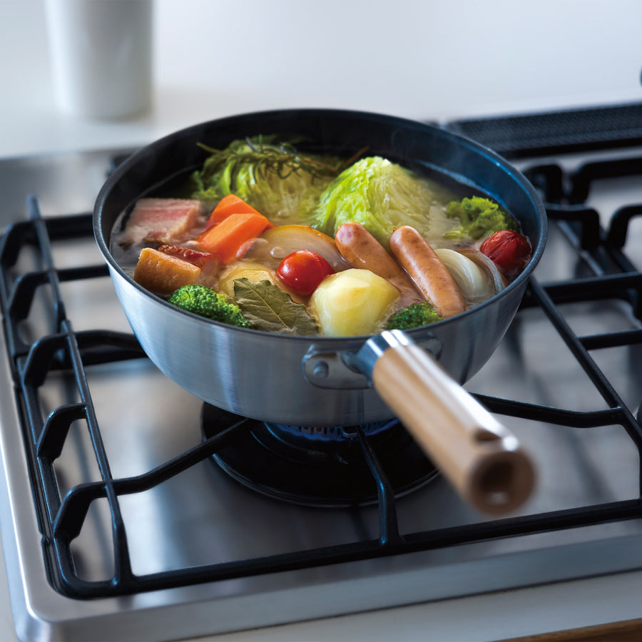 Deep non-stick frying pan that can also be used as a pot