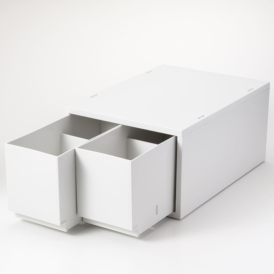 Polypropylene small item storage case, large, 2 drawers, white gray