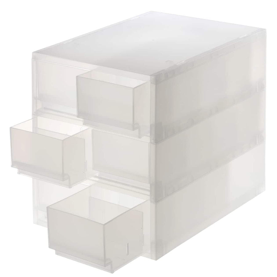 Polypropylene small item storage case with 2 drawers and 3 tiers