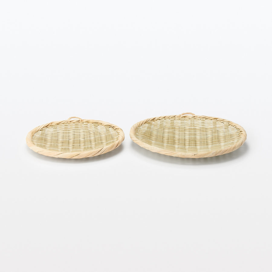 Bamboo mat woven tray basket, small