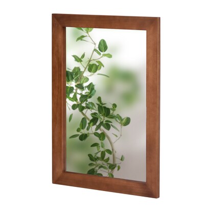 Antique-style natural wood wall mirror (flat frame)