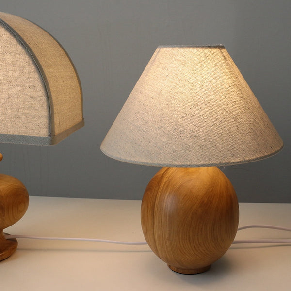 Table lamp, wooden, linen shade, simple, USB type