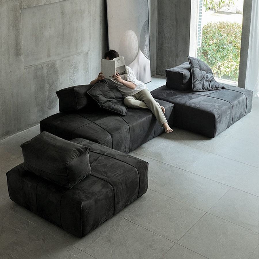 1-seater sofa with cushion, floor sofa, leather look, square