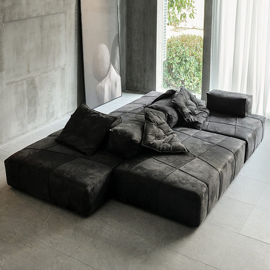 1-seater sofa with cushion, floor sofa, leather look, square