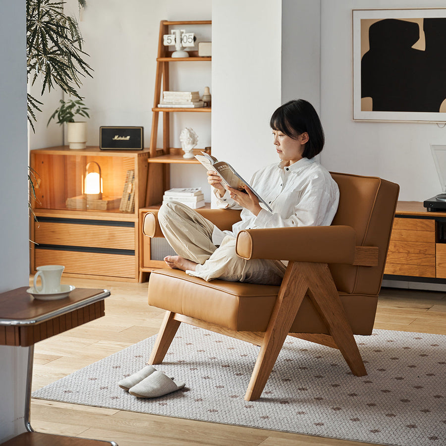 Wood Arm Square Sofa Chair