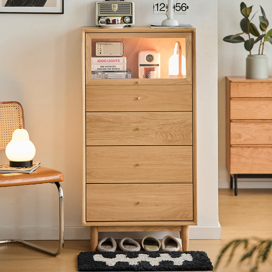 White oak five-drawer chest