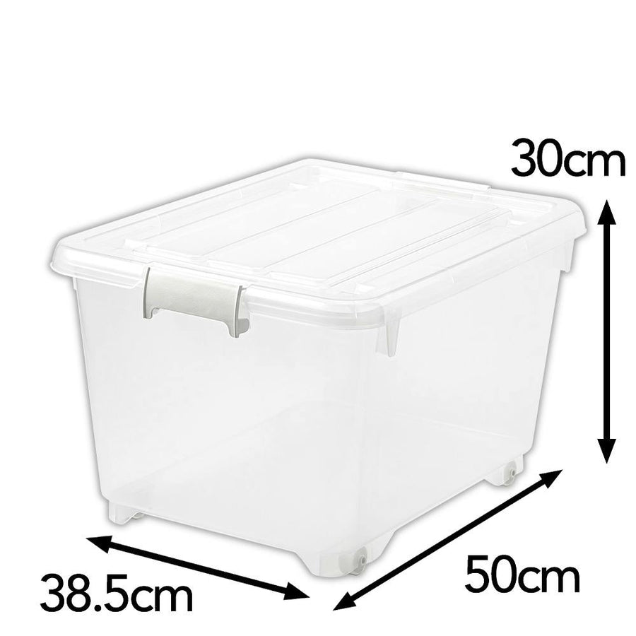 Storage case with wheels, deep 50, clear, width 38.5 x depth 50 x height 30 cm