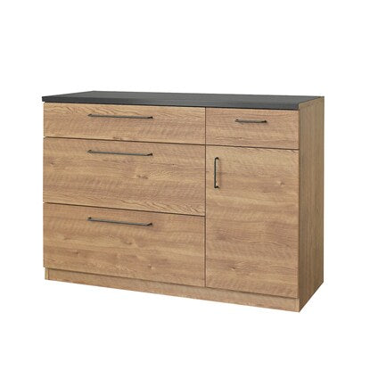 Vintage-style counter with special steel top (drawer + door, width 120cm, NA)