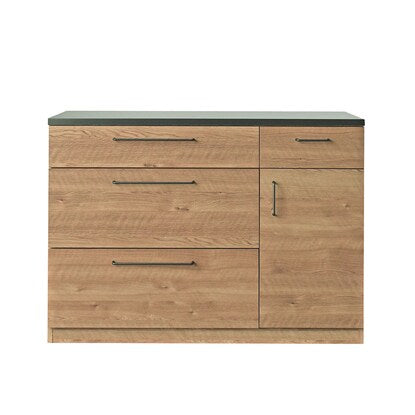 Vintage-style counter with special steel top (drawer + door, width 120cm, NA)