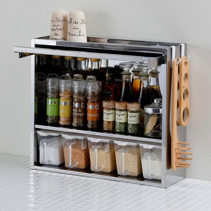 Stainless steel spice rack with 5 condiment pots