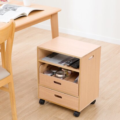 Storage wagon that fits under the dining table (2-tier, natural)