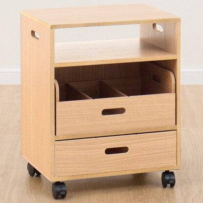 Storage wagon that fits under the dining table (2-tier, natural)