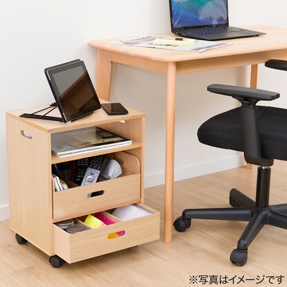 Storage wagon that fits under the dining table (2-tier, natural)