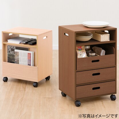 Storage wagon that fits under the dining table (2-tier, natural)