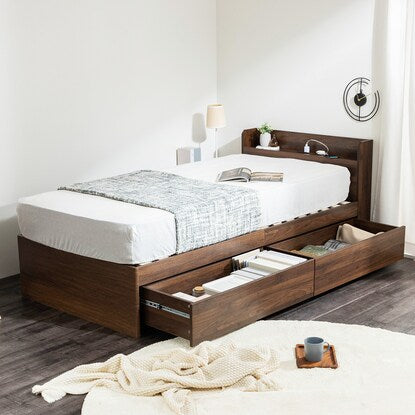 Single Chest Bed Frame with Shelf and Outlet (SCL BR)