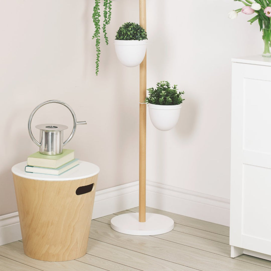 Woodrow Storage Stool, White, Natural