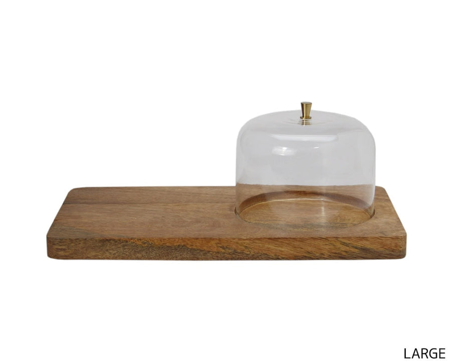 Glass Dome With Wood Plate L