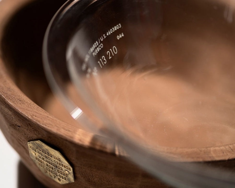 VINTAGE WOODEN BOWL WITH GLASS