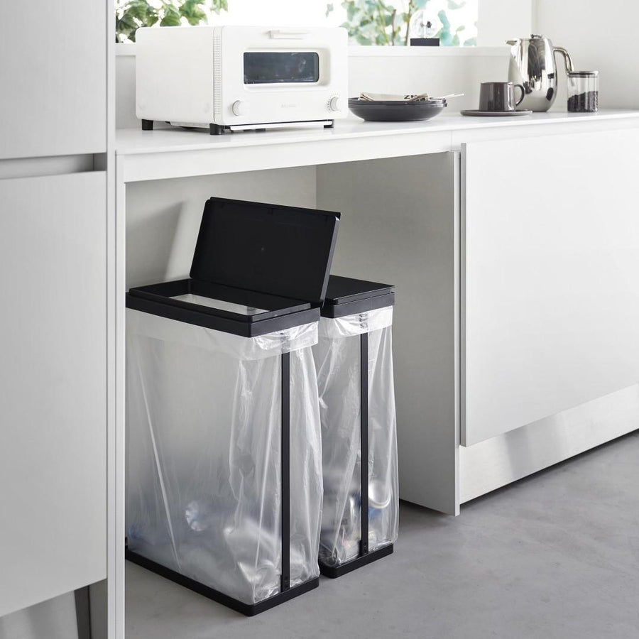 Tower Slim Lidded Garbage Sorting Bag Holder, 45L, Side Opening, Set of 2