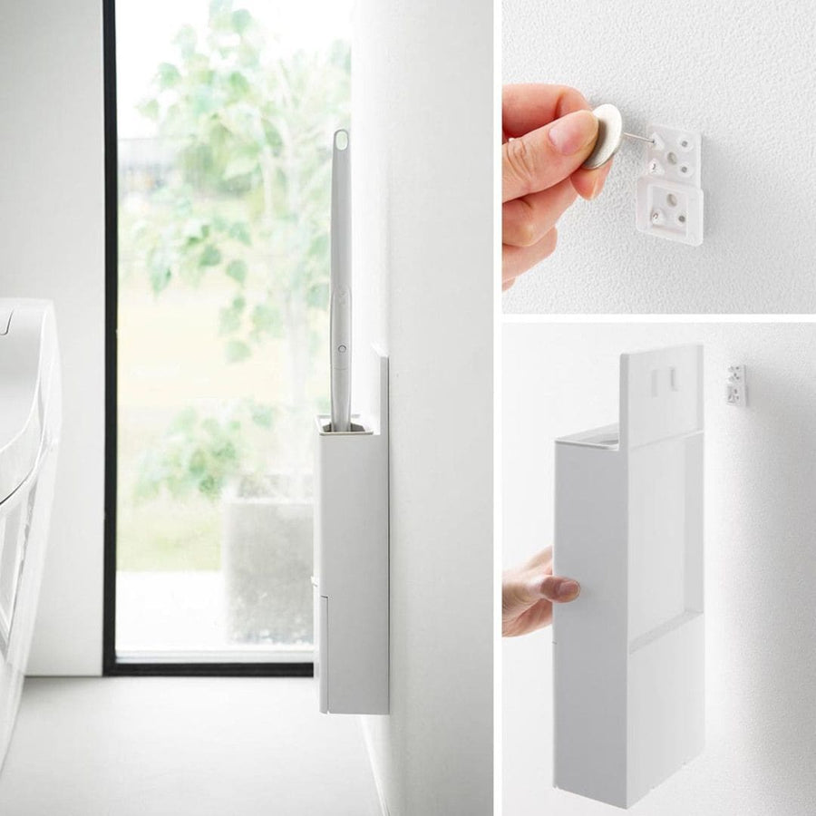 Plate Wall Flushable Toilet Brush Holder with Replacement Brush Storage, Compatible with Plasterboard Walls