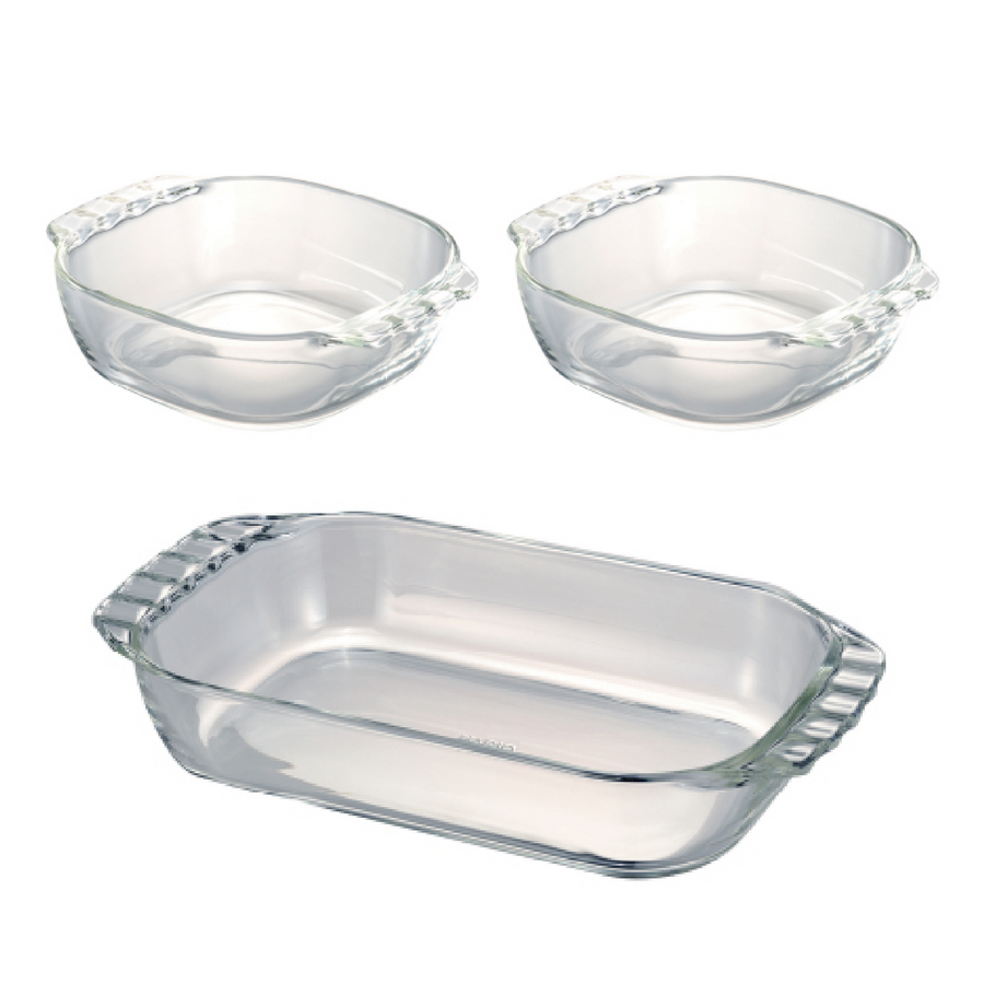 Heat-resistant glass toaster tray, set of 3