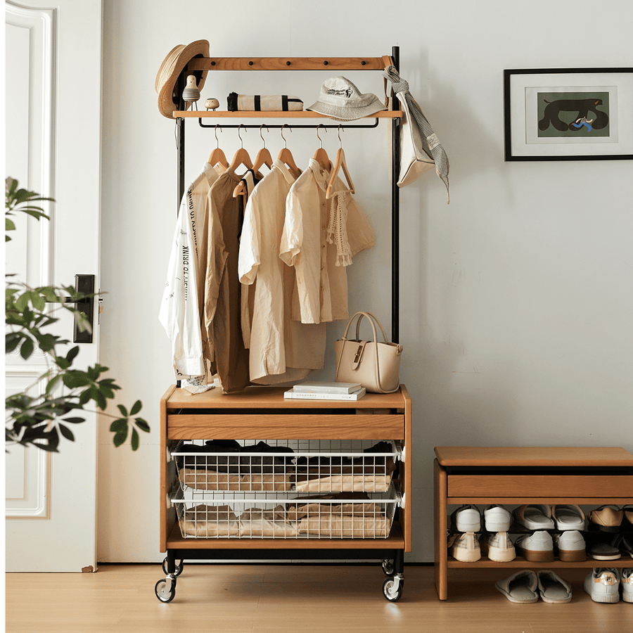 Wooden hanger rack with storage