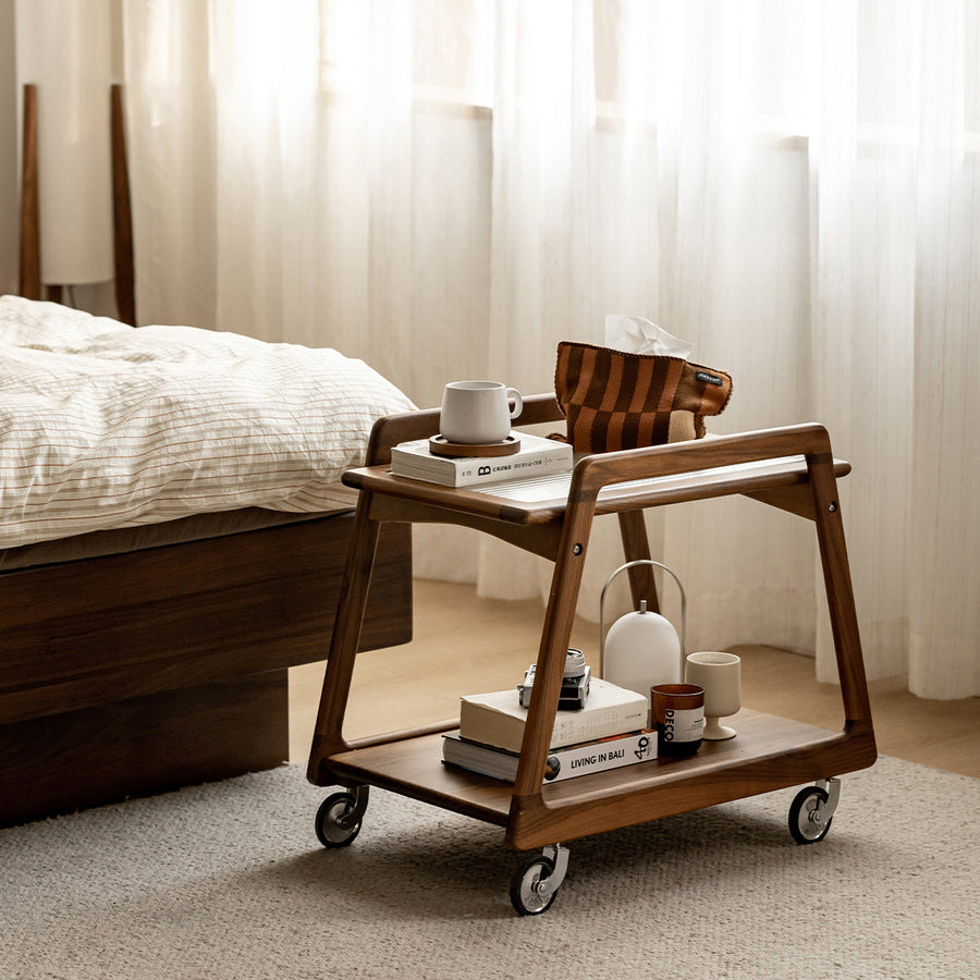 Walnut wood Natural wood side wagon with casters