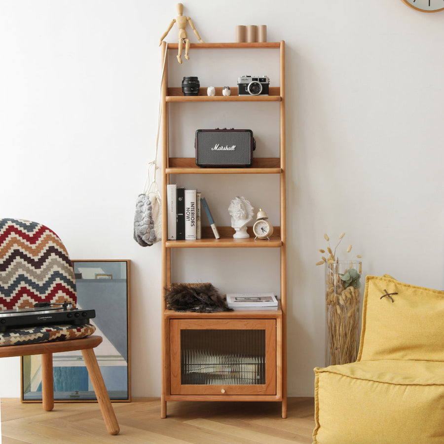 Open wood rack with mall glass door