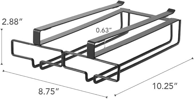 tower Under Cupboard Wine Glass Hanger, Double, Black, No Drilling or Screwing Required, Kitchen Hanging Shelf