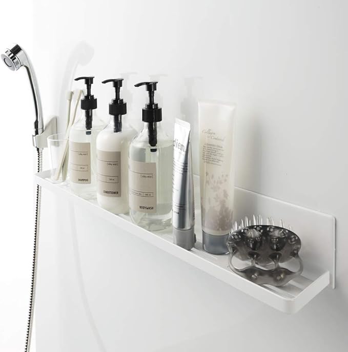 tower magnetic bathroom rack, long, white, bathroom storage, with drainage holes and hooks