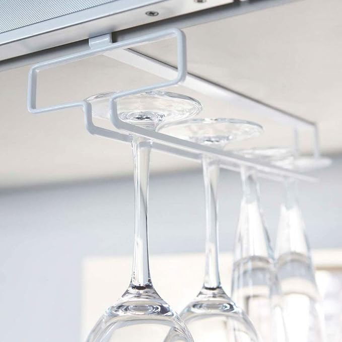 tower Under-Cabinet Wine Glass Hanger, White, No Drilling or Screwing Required, Kitchen Hanging Shelf