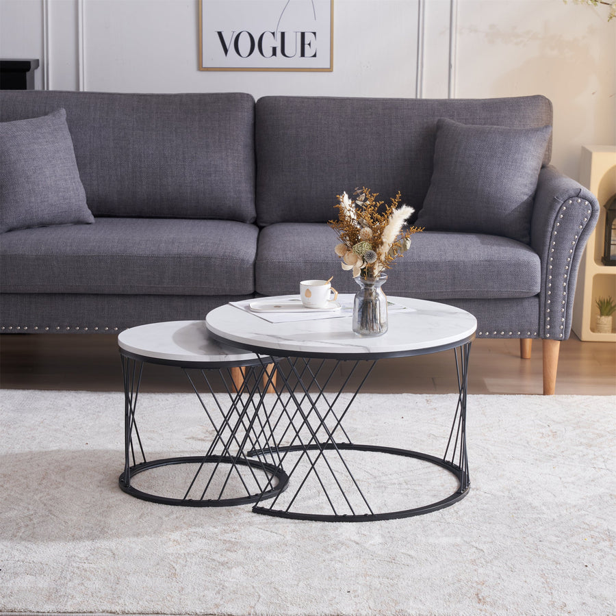 Marble-look round low table