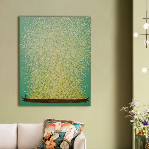 54350 Canvas Picture Flower Boat Green Yellow 80×100cm