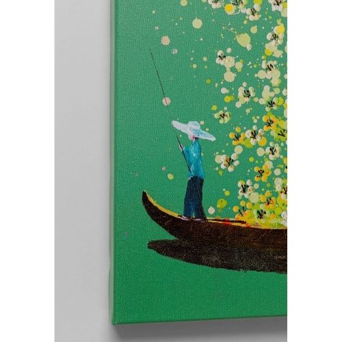 54350 Canvas Picture Flower Boat Green Yellow 80×100cm