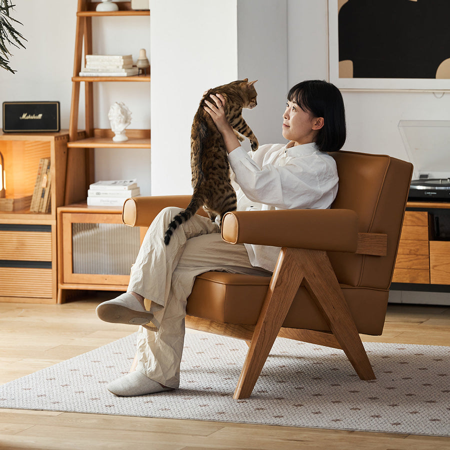 Wood Arm Square Sofa Chair