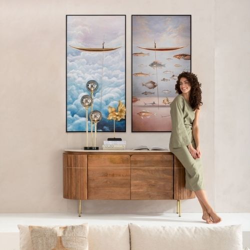 54985 Framed Picture Cloud Boat 60×120cm