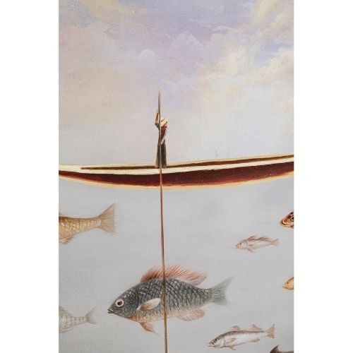 54986 Framed Picture Cloud Fisherman Boat 60×120cm