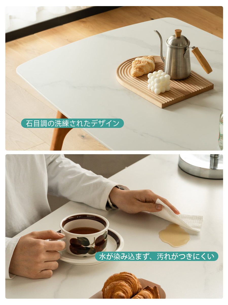 Marble-look ceramic rounded corner dining table