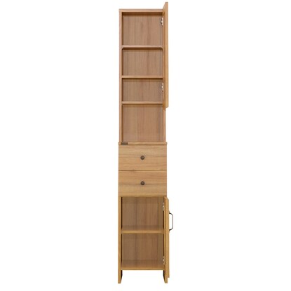 Wood-grained storage unit with mirror (light brown)