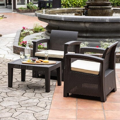 Rattan style garden sofa 3-piece set (LZN Brown)