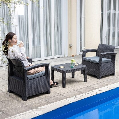 Rattan style garden sofa 3-piece set (LZN Black)