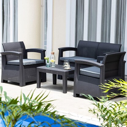 Rattan style garden sofa 4-piece set (LZN Black)