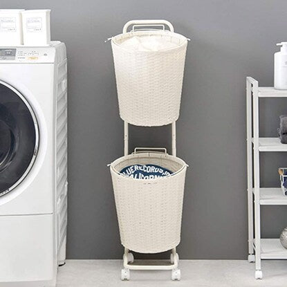 Water-resistant laundry storage (round, 2-basket, white)