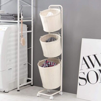 Water-resistant laundry storage (round, 3-basket, white)