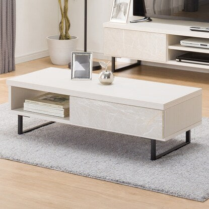 Center table with marble-like drawers (white)