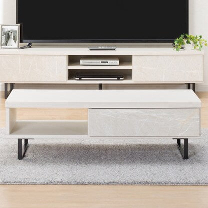 Center table with marble-like drawers (white)