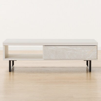 Center table with marble-like drawers (white)